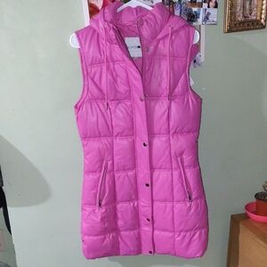 Fashion Nova Hot Pink Hooded Quilted Puffer Vest